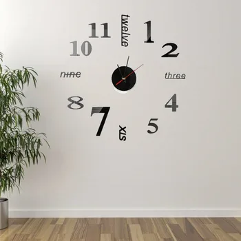 

European Style Home Wall Clock Diy3D Three-dimensional Decoration Clock Acrylic Digital Mirror Wall Sticker Clock