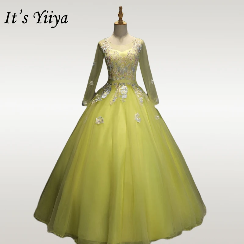 

It's YiiYa Wedding Dress Long Sleeve Beading Appliques Wedding Dresses O-neck Bridal Gown Elegant Vestidos De Novia OY222