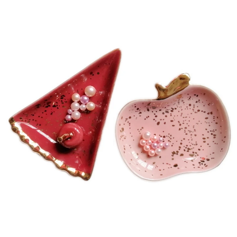 Nordic Style Electroplated Ceramic Fruit Jewelry Storage Tray Household Cute Jewelry Storage Dish For Ladies