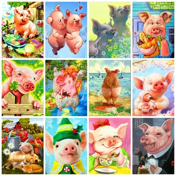 

HUACAN 5D DIY Diamond Painting Pig Animal Full Square Home Decoration Embroidery Picture Handcraft Art Kits Lover Gift