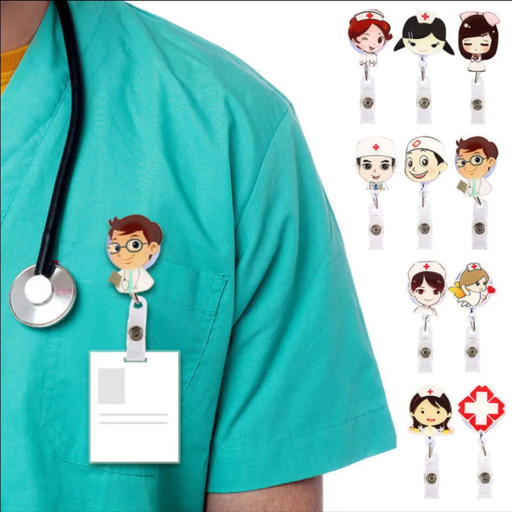 1Pcs Cute Cartoon Mini Retractable Badge Reel Nurse Lanyards ID Name Card Badge Holder Clip Student Nurse Badge Holder Office