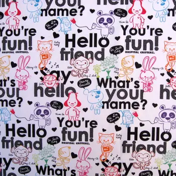 

1 yard Cartoon Fabric, Rabbit, Dog, Bear, Cat, Panda printed Cotton Woven Fabric (width=140cm)