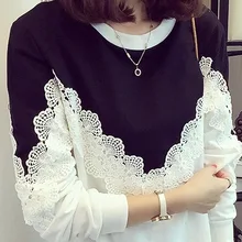 Осенняя одежда, стиль, корейский стиль, свободный и большой размер, толстая мм, длинный рукав, Базовая рубашка, женский кружевной свитер с капюшоном