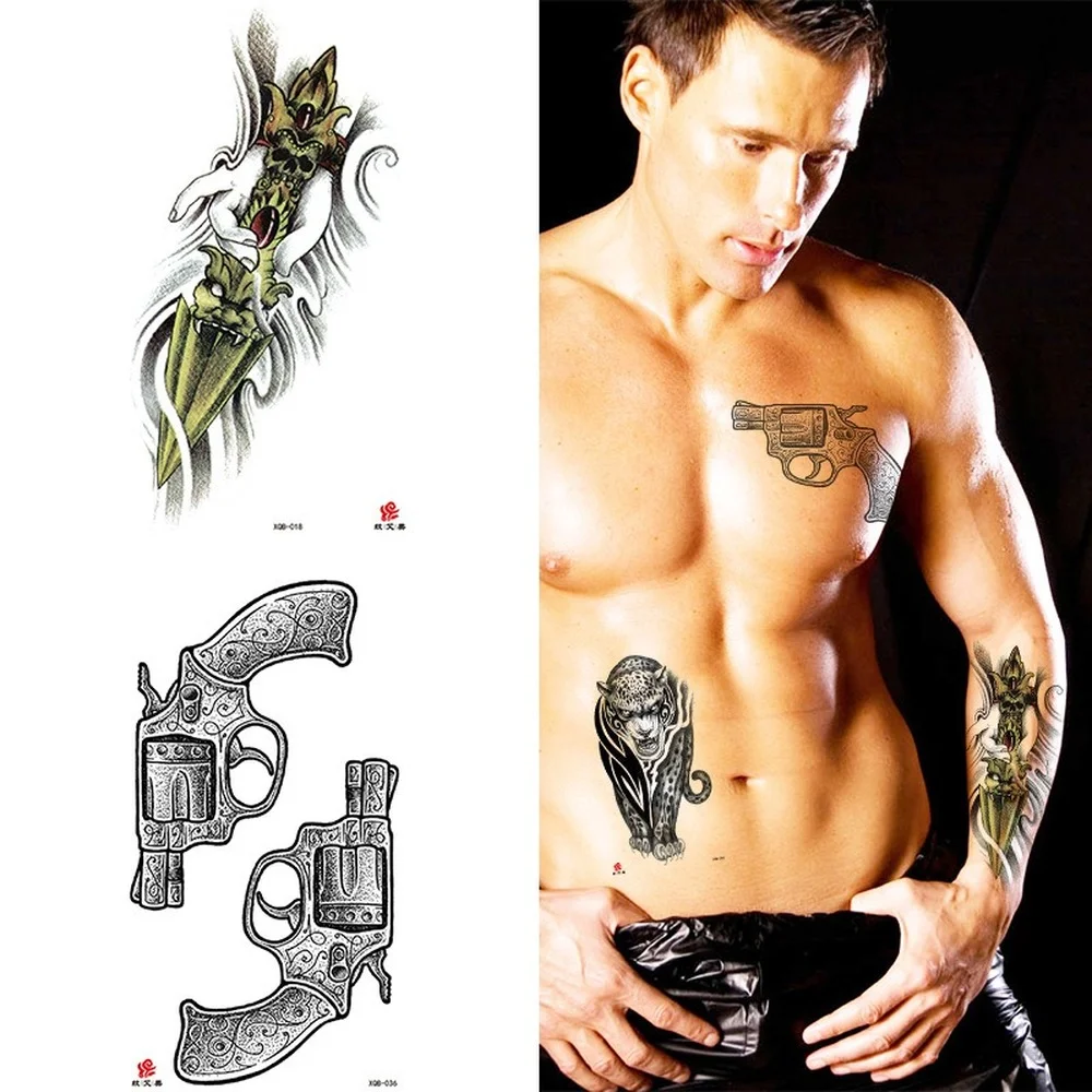 

Waterproof Tattoo Stickers Cute Pattern Fake Tattos Gun Hourglass Sexy Girl Arm Clavicle Animal Wolf Temporary Tatoo Sticker
