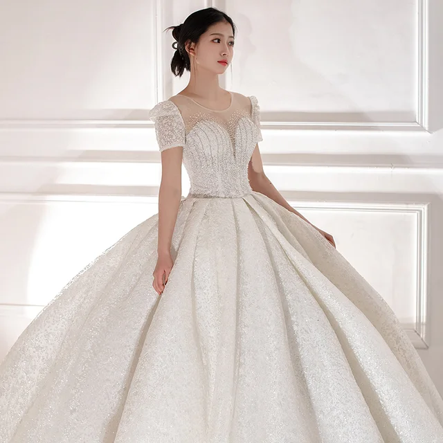 HLF20 Modern Wedding Dress Short Sleeve Anti-static Bridal Gowns For Bride Wear Ball Gown Trouwjurken Veatido De Noiva 1