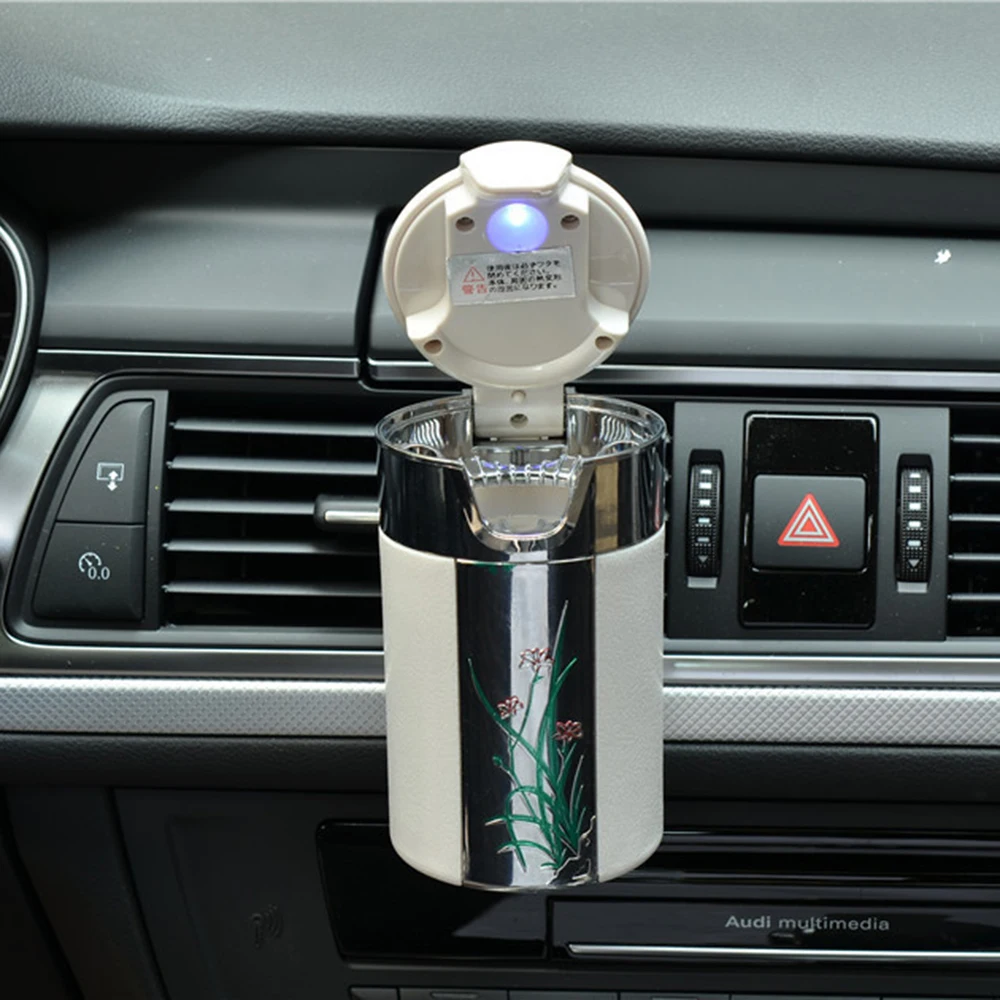 Новое поступление автомобильная портативная сигарета пепельница Бездымная автомобильная пепельница из углеродного волокна со светодиодным светильник 2 цвета