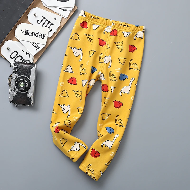 yellow dinosaur Новые детские штаны, плотные леггинсы для детей, теплые леггинсы для девочек, штаны для подростков, детская одежда с рисунком - Цвет: yellow dinosaur