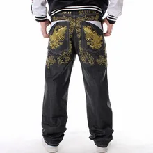 Pantalones vaqueros de estilo Hip Hop para hombre, Jeans bordados a la moda, negros, sueltos, de Rap, talla grande 30 46
