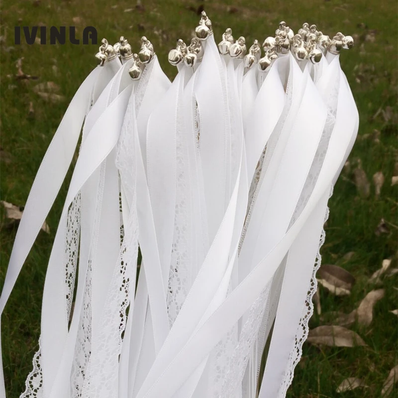 Style A Wedding Ribbon Stick Ribbon Twirling Streamers with Silver Bell 10/20/50Pieces/Lot wedding decor supplies