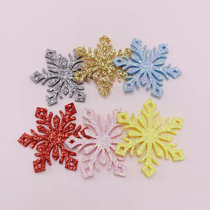 

Glitter Christmas Decoration Snowflakes Felt Sewing Accessories Patch Hairpin Material Pendant DIY Handwork Craft Supplies10 Pcs