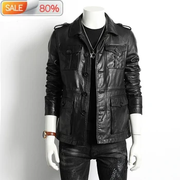 

Genuine Jacket Men Cowhide Coat Spring Autumn Vintage Real Cow Leather Jackets Veste Cuir Homme 01A06