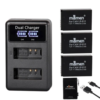 

Mamen 3 Pcs 1900MAh LP-E12 LPE12 LP E12 Rechargeable Digital Camera Battery + LCD USB Charger for Canon 100D Kiss X7 SL1 M10 M50