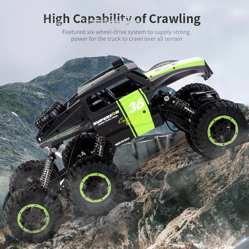 Nuovo 2.4Ghz Climbing Car 6Wd Crawler Buggy Con Luce A Led 10 Km/H Rc Distanza 50-80 Moutdoor Toy Età 8 + 39Cm
