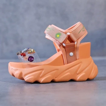 

Summer Women Chunky Sandals PVC Platform Luxury Designers Brand Beach 8cm Rhinestone Casual Shoes Woman Fashion Sandal Ladies