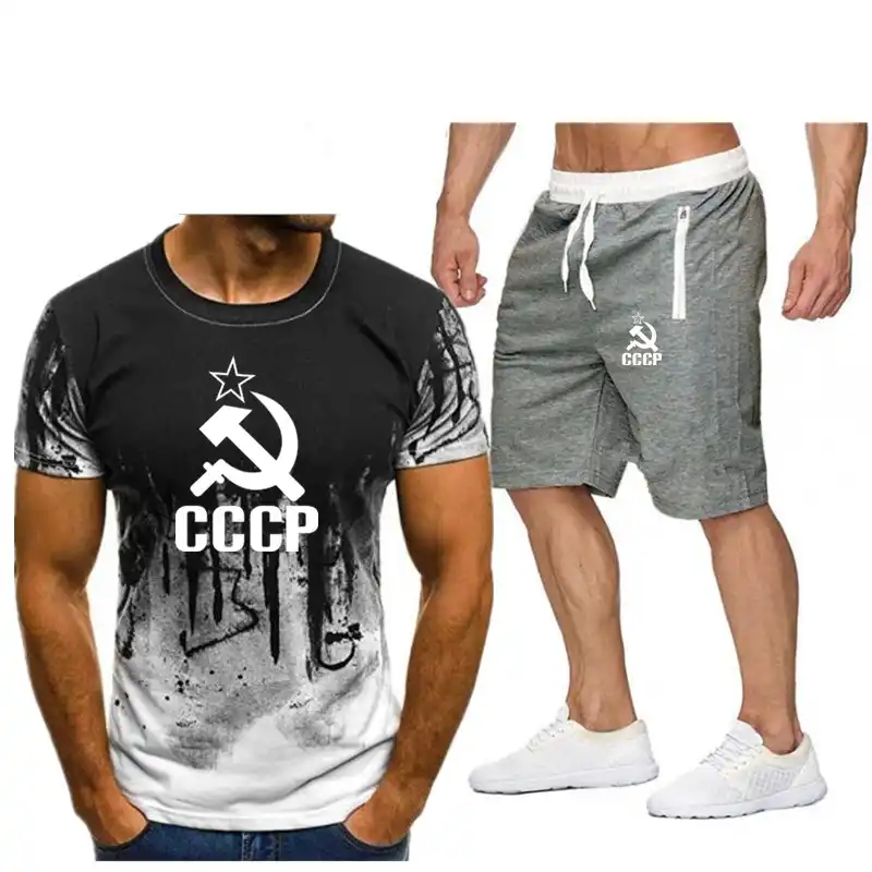 Soustic cccp moda masculina de duas peças camiseta + shorts definir verão  top camiseta moscou russo camiseta de alta qualidade roupas  masculinas|Conjuntos Masculinos| - AliExpress