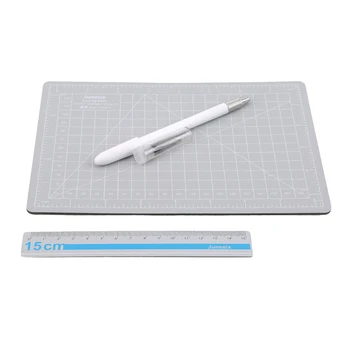 

A5 PVC Manual Cutting Mat Set Cut Pad Patchwork Metal Ruler Engraving Pen Knife Tool Set Double-sided Self-healing Cutting Board
