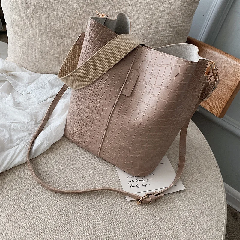 

New Arrival Large Capacity Broadband Stone Pattern Bag Women's 2019 New Style Korean-style Versatile Shoulder-Style Bucket Bag