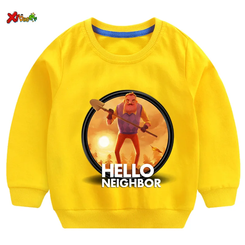 Свитшоты для мальчиков; коллекция года; футболка с надписью «hello neighior»; Крутая толстовка с длинными рукавами для малышей на День Благодарения; топы для маленьких девочек; одежда для малышей