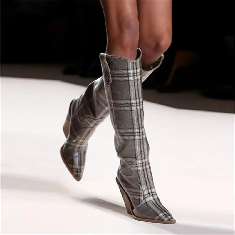 Women Pointed Toe Leather Mid-calf Boots High Quality Boots for Women Cowgirl wedges Motorcycle Boots Women Long Winter Boots