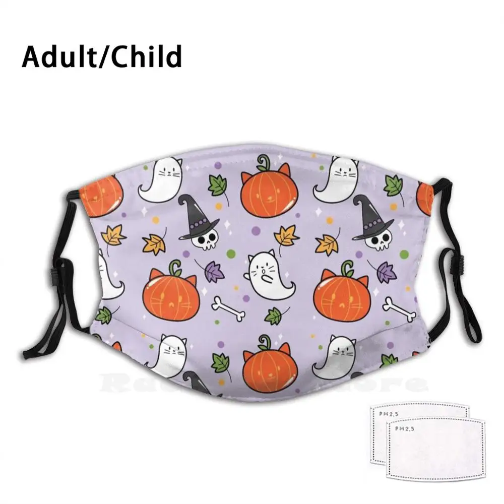 

Pumpkin Kitty Funny Print Reusable Filter Face Mask Cat Kitty Pet Animal Pumpkin Halloween Witch Skull Orange Purple Bone Fall