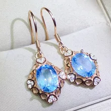 Серьги-капли с натуральным голубым топазом,, серебро 925 пробы, 2.5CT* 2 шт, ювелирные изделия с драгоценным камнем Q910292