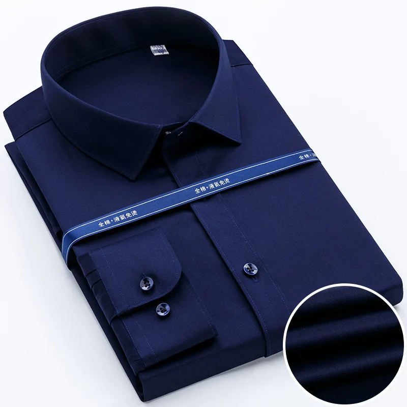 dark blue Jbersee Роскошная рубашка мужская деловая Повседневная брендовая одежда мужские рубашки с длинным рукавом классическая мужская рубашка Slim Fit рубашки мужское платье - Цвет: dark blue