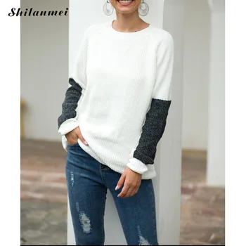 

Winter Causal Jumper Sweater Pull Femme Outwear Patchwork Fashion Women Sweeter 2019 O Neck Autumn Long Sleeve Knitted Pullover