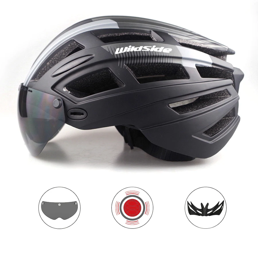 Bicycle Helmet MTB Road Mountain Bike Cycling Safety Helmet with Light & Goggles 