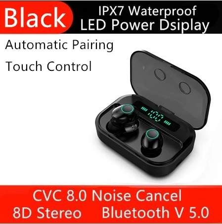 M7 TWS Bluetooth 5,0, беспроводные наушники, светодиодный дисплей, спортивные стерео беспроводные наушники, наушники с зарядным устройством - Цвет: BLACK