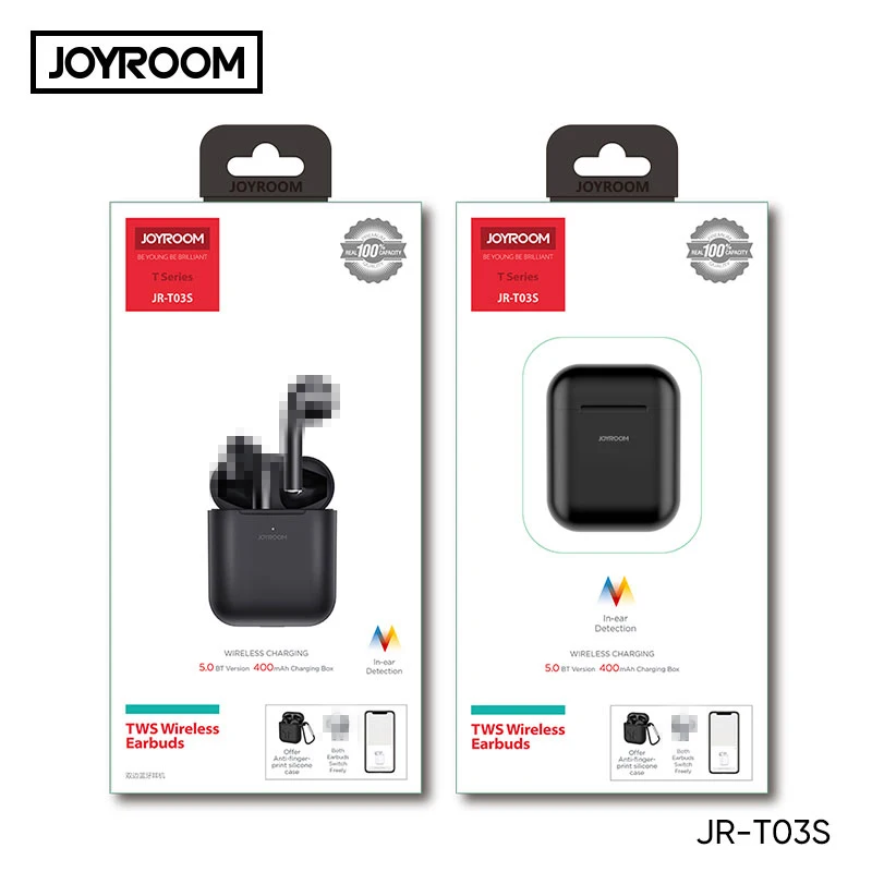 Черный Joyroom T03S, светильник, версия датчика, Bluetooth 5,0, в ухо, обнаружение, всплывающее окно, гарнитура, беспроводное зарядное устройство, TWS наушники - Цвет: Черный