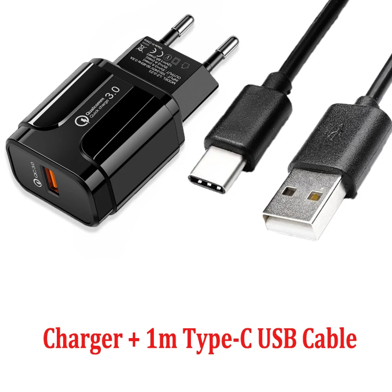 65 watt charger USB C Charger Cable QC 3.0 Fast Phone Charger 18W EU Plug For Huawei Y8P P40 P30 P20 Lite Pro OPPO A53 A72 A52 Type-c USB Cable quick charge 3.0 Chargers