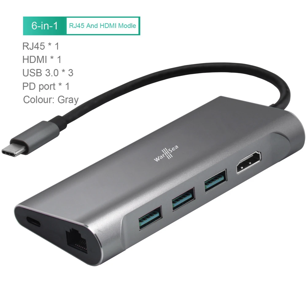6IN1 Gray Концентратор USB Type C аудио с 4K HDMI RJ45 3,5 мм SD карта зарядная Dex станция для samsung Galaxy S8 S9 nintendo Switch MacBook Pro - Цвет: 6IN1 Gray