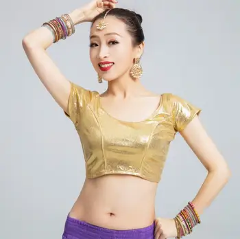 

India Dance National Style Leisure Blouse Lehenga Performance Woman Gold Short Top