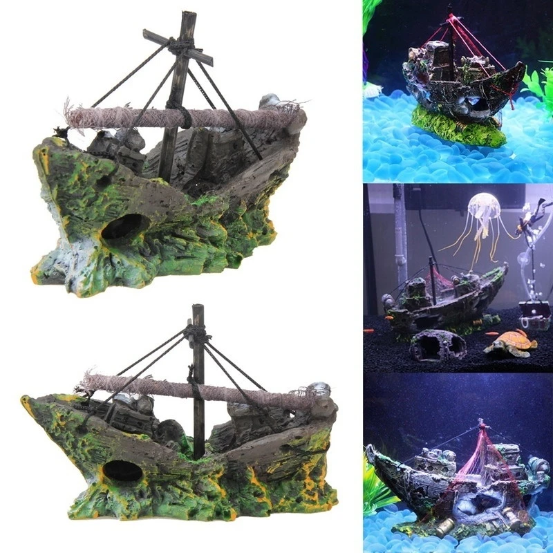 Aquarium Ornament Wreck Gezonken Schip Zeilboot Destroyer Aquarium Decor Fish Tank Accessoires|Decoraties| AliExpress