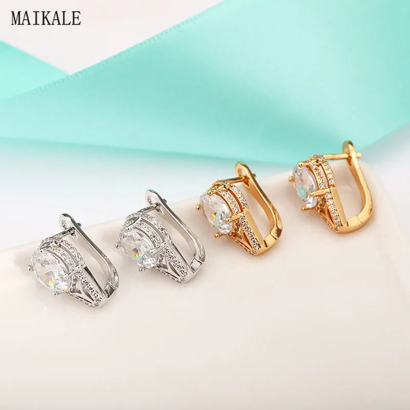 Женские серьги гвоздики с фианитом MAIKALE изысканные из фианита клипса