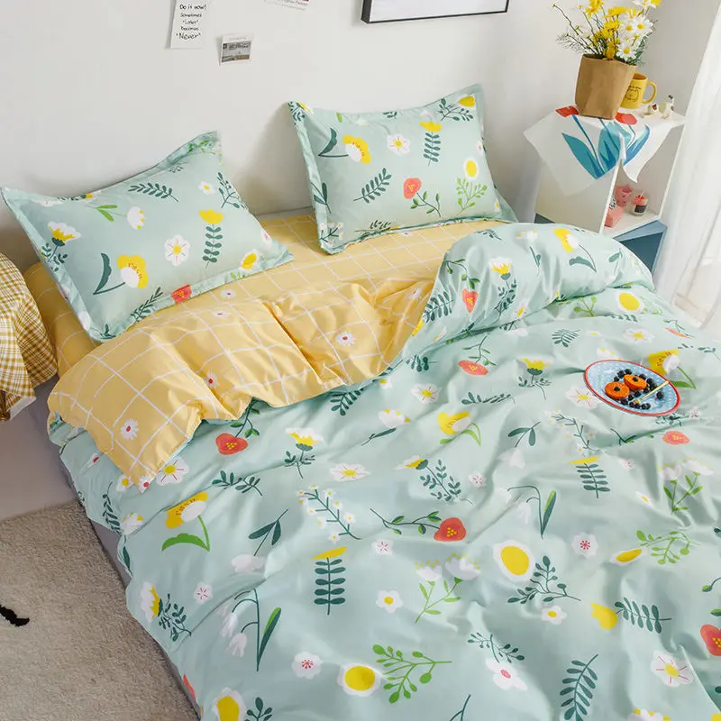Spring and summer home textile four-piece ins wind duvet cover sheet three-piece small fresh girl student dormitory bedding 
