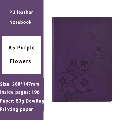 Purple Flowers Мягкий переплет, модный простой блокнот с подкладкой, блокнот, чистый бланк, А5, дневник, деловая, офисная, имитация книг из мягкой кожи для ноутбука - Цвет: Purple Flowers