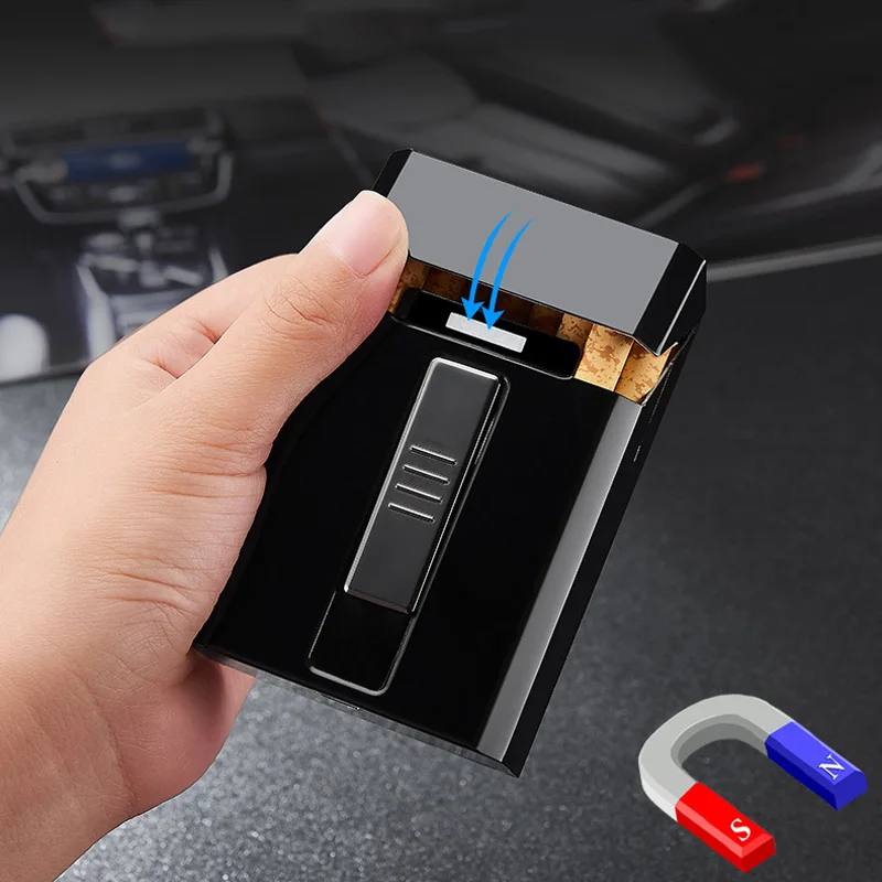 20 шт Емкость портсигар Чехол коробка с электронная USB Зажигалка для тонкая сигарета водонепроницаемый портсигар плазменная зажигалка