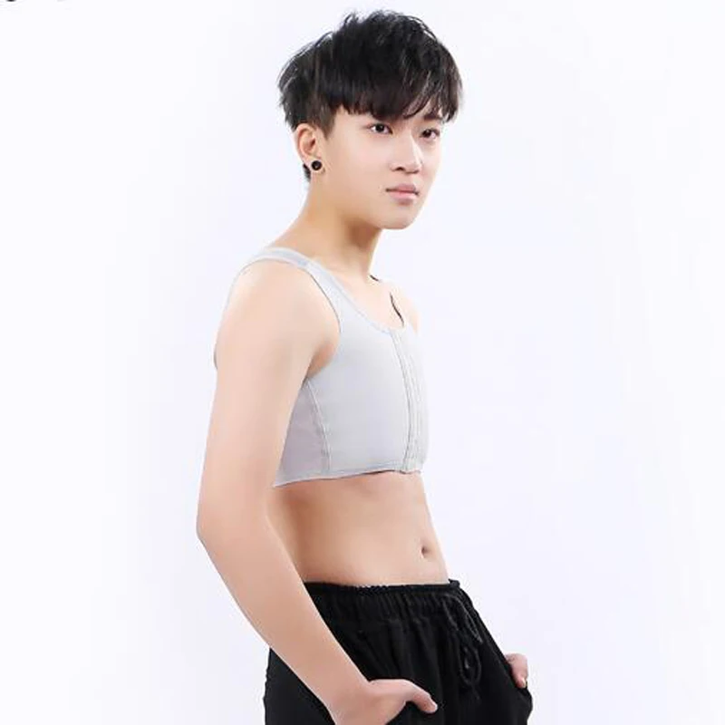 Tomboy Грудь связывающая Пряжка короткие для женщин косплей груди бандаж Транс жилет повседневное Корректирующее белье Топы Футболка с корсетом Супер Плоский бюстгальтер майка - Цвет: Серый