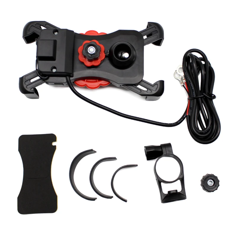 Phone Holder for iPhone Samsung Motorcycle Mobile Cellphone Holder Bike Handlebar Clip Stand GPS Mount Bracket 12V Double USB