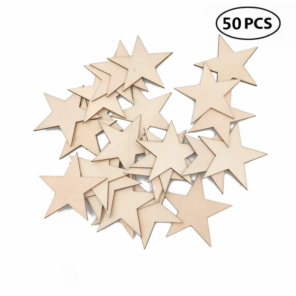 50pcs 40mm Star Shape Thickness Wooden Crafts Party Wedding Embellishment 