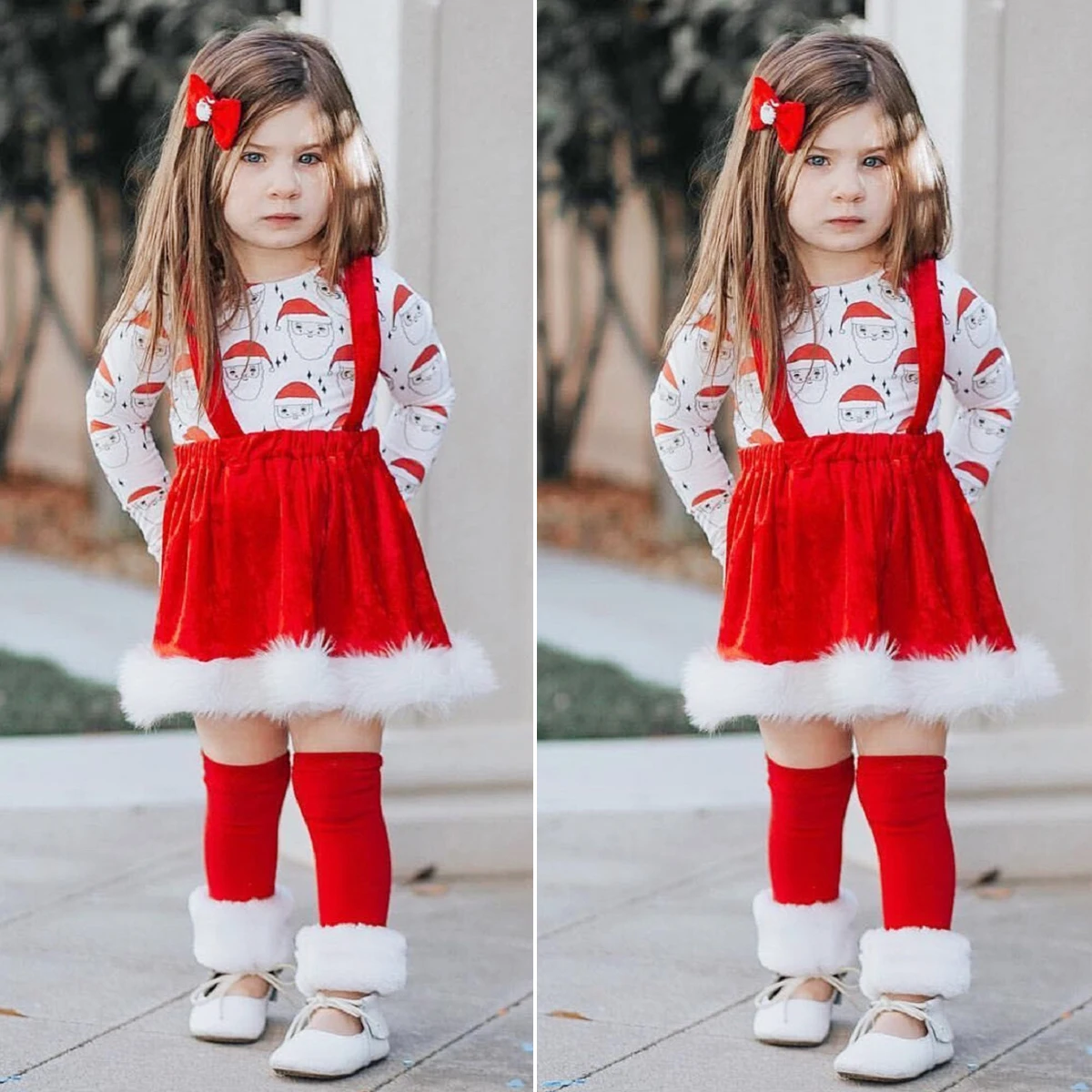 Г. Весенне-осенняя одежда для малышей Рождественская одежда Санта-Клауса для маленьких девочек топ с длинными рукавами, юбка на бретелях, платье, наряд От 6 месяцев до 4 лет