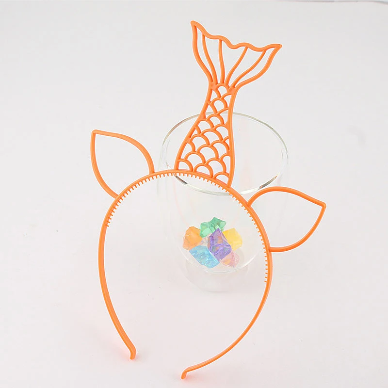 Orange Mermaid 12 шт./лот, блестящие вечерние ободки для волос в виде единорога, пластиковый обруч для головы, блестящий ободок для волос в виде кошачьих ушей, ободок для волос для девочек, ободок для волос, аксессуары для волос - Цвет: Orange Mermaid