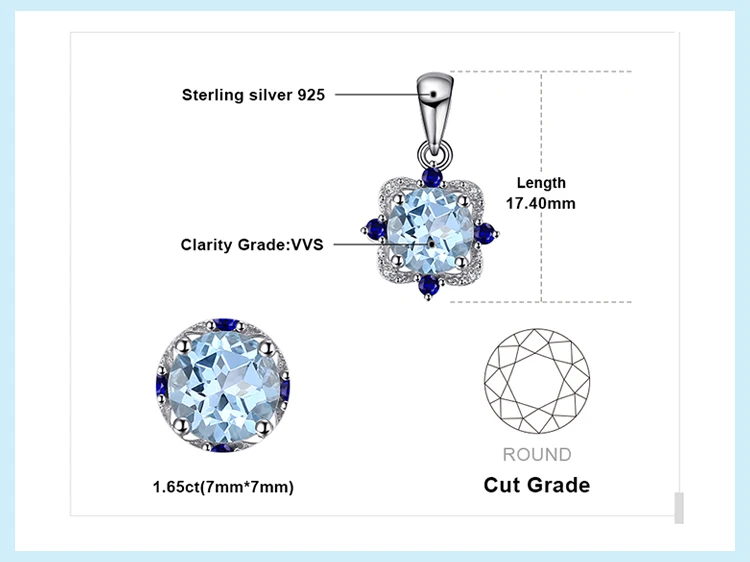 Ювелирный дворец Природный Голубой топаз кулон ожерелье 925 драгоценные камни из стерлингового серебра колье заявление ожерелье