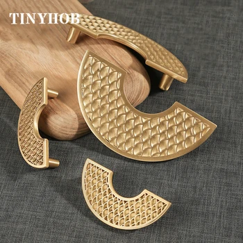 

1 PC Solid Brass Knob/Handle Antique Style Wardrobe Satin brass Handles Drawer Pull Semi-circular Handles for Furniture