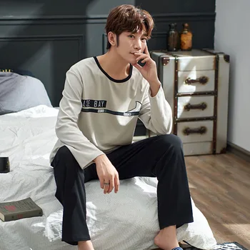 

High Quality Long Sleeve Homewear Cotton Pajama Sets for Men Autumn Winter Casual O-neck Pyjama Male Lounge Clothes