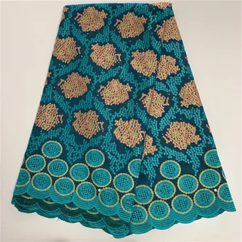 

Latest Teal Green African Cotton Lace Fabric For Sewing Clothing Swiss Voile Material ATC25(5Yards/Lot)