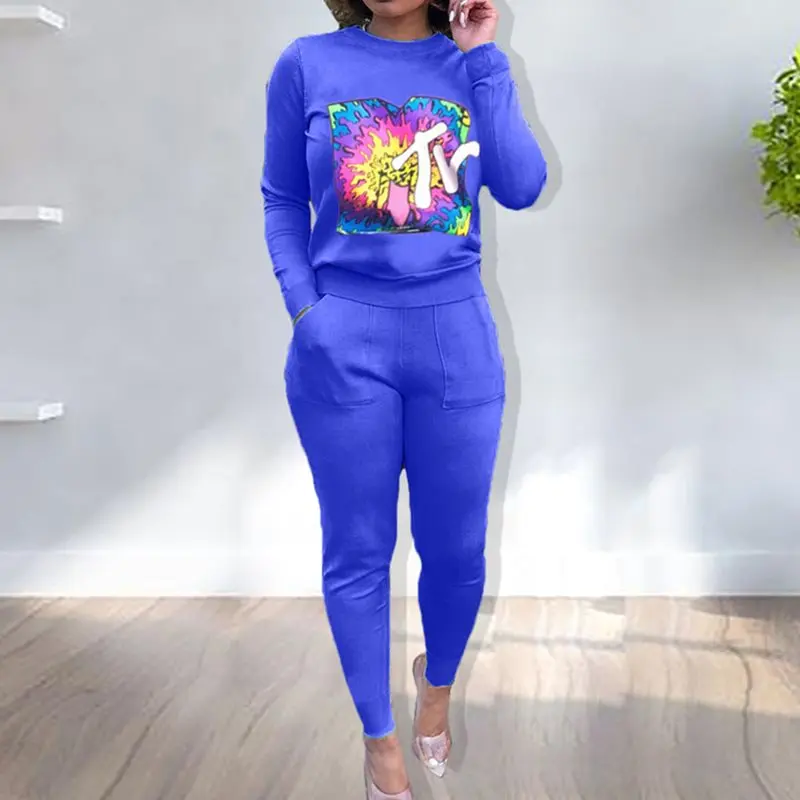 

Autumn Winter Long Sleeve Letter Print Tracksuit Women Streetwear Casual Sport Tops Pant Two Piece Suit Set Sweatsuit Plus Size