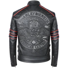 

FAKUNTN Embroidery Skull 2021 New Black Motorcycle Leather Jackets Men Natural Cowhide Moto Jacket Biker Genuine Leather slim