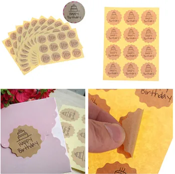 

120Pcs Handmade Circle Shape Happy Birthday Handmade Cake Packaging Sealing Label Kraft Sticker Baking DIY Gift Stickers
